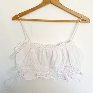 Asos Collusion white cropped tank top ruffle detail side cinch drawstring size 6
